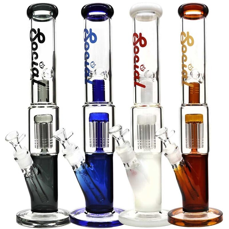 Social PATROCLUS Tree Arm Perc Straight Waterpipe (CY-004) | 14 inch