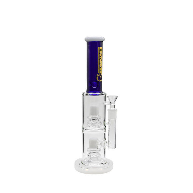 Social MERLIN 2 Bulb Perc Straight Tube Waterpipe 12 Inch, Color: Blue Top