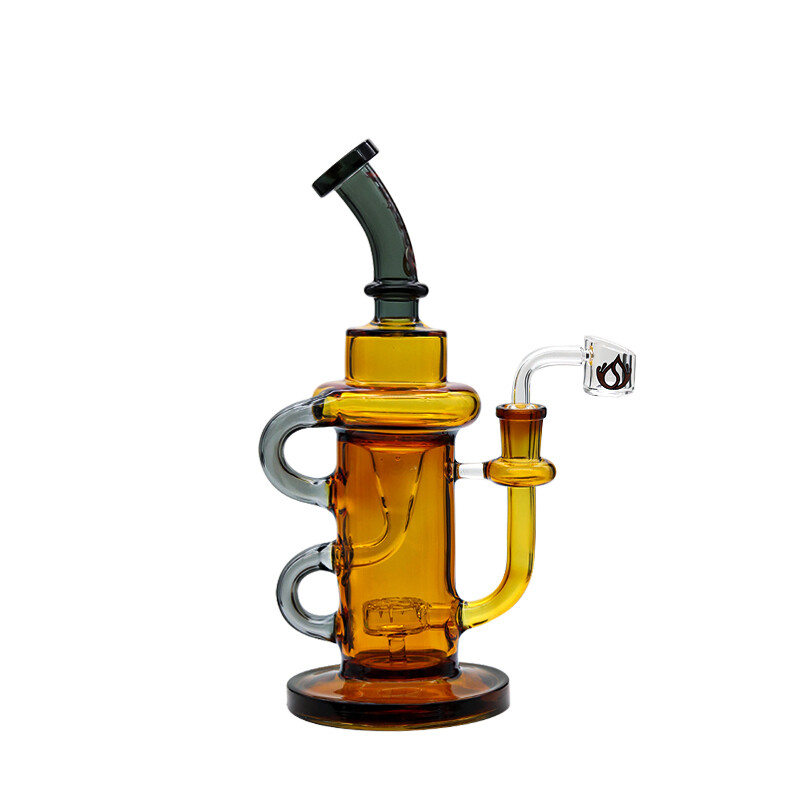 Social NECRONOMICON Dual Poly Recycler Rig Waterpipe (A7-12) | 10 inch, Color: Amber