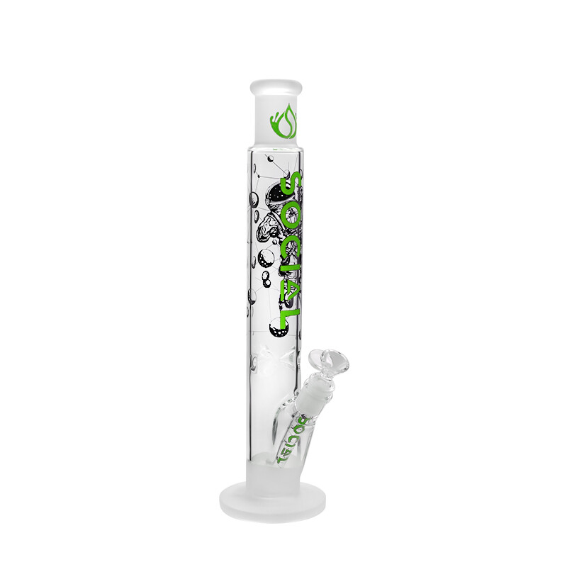Social SPACE Frosted Printed Straight Waterpipe (A-20) | 15 inch, Color: Green