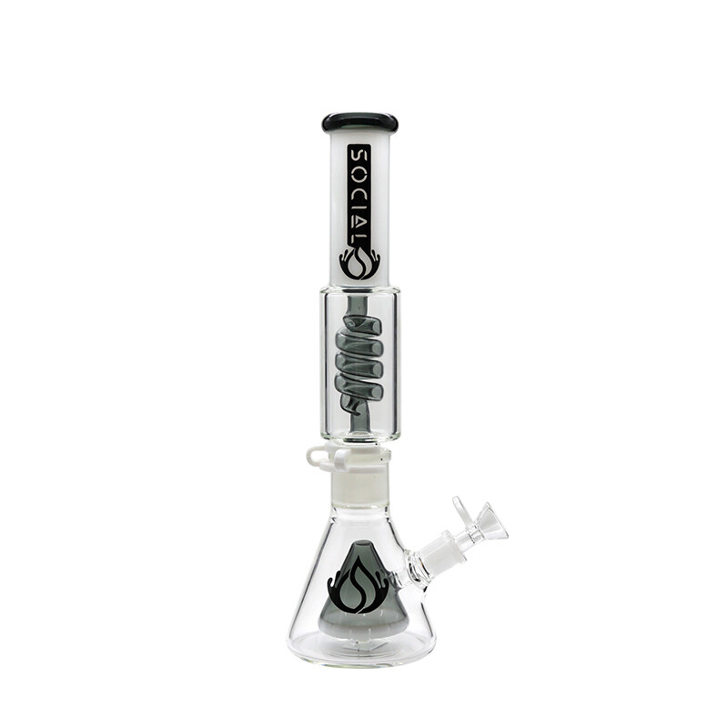 Social NYX Cone with Coil Perc 2 Joint Beaker Waterpipe (A-06/A-07/A-16) | 13 inch, Color: White/Black