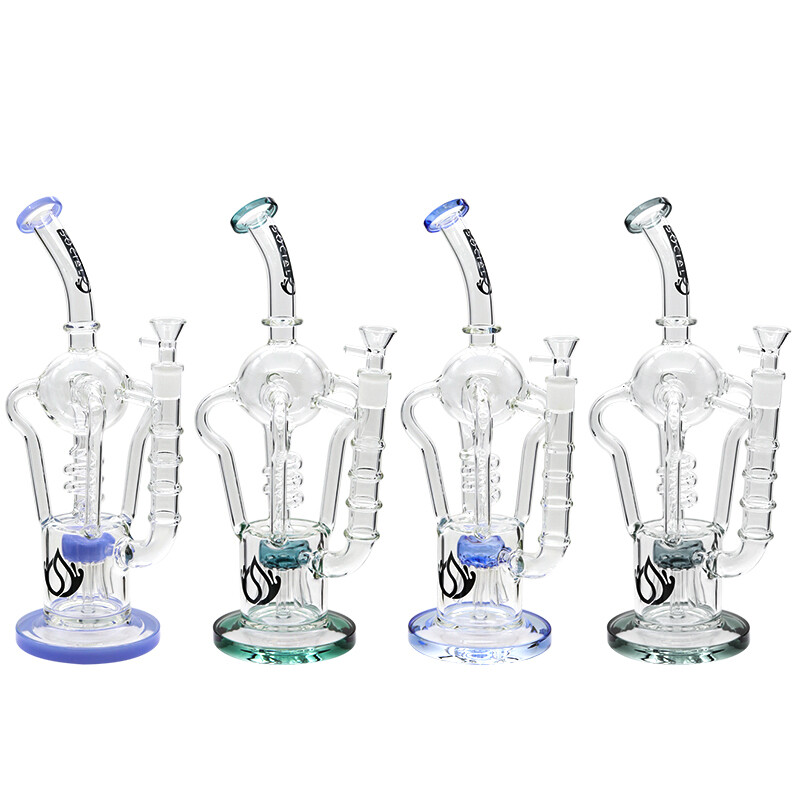 Social ORB with Middle Coil and Sprinkler Perc Recycler Waterpipe (A816) | 14 inch
