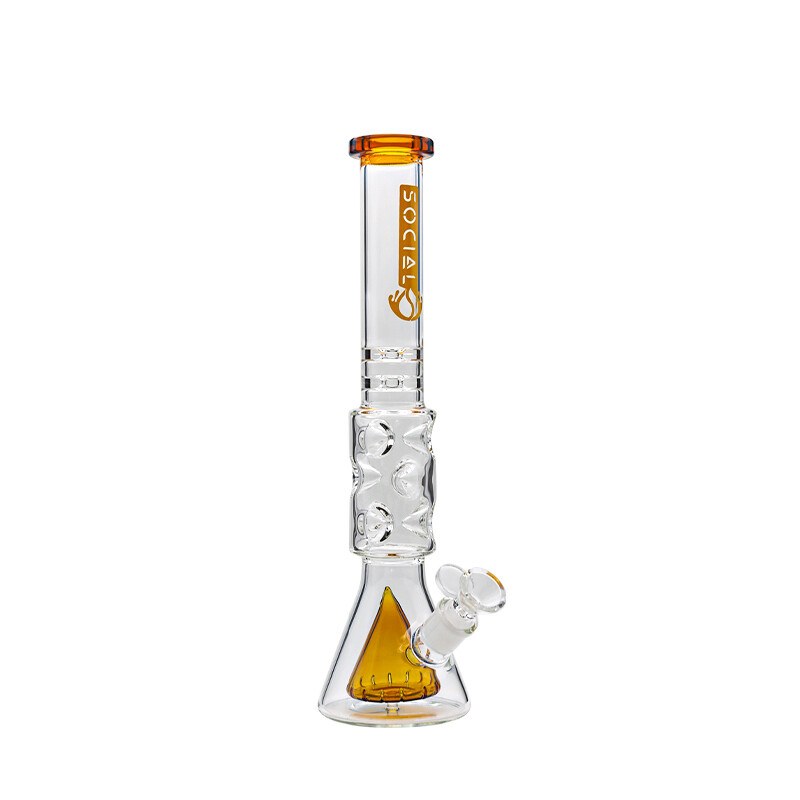 Social THANATOS Cone and Disc Perc Fab Egg Beam Beaker Waterpipe (A-12) | 14 inch, Color: Amber