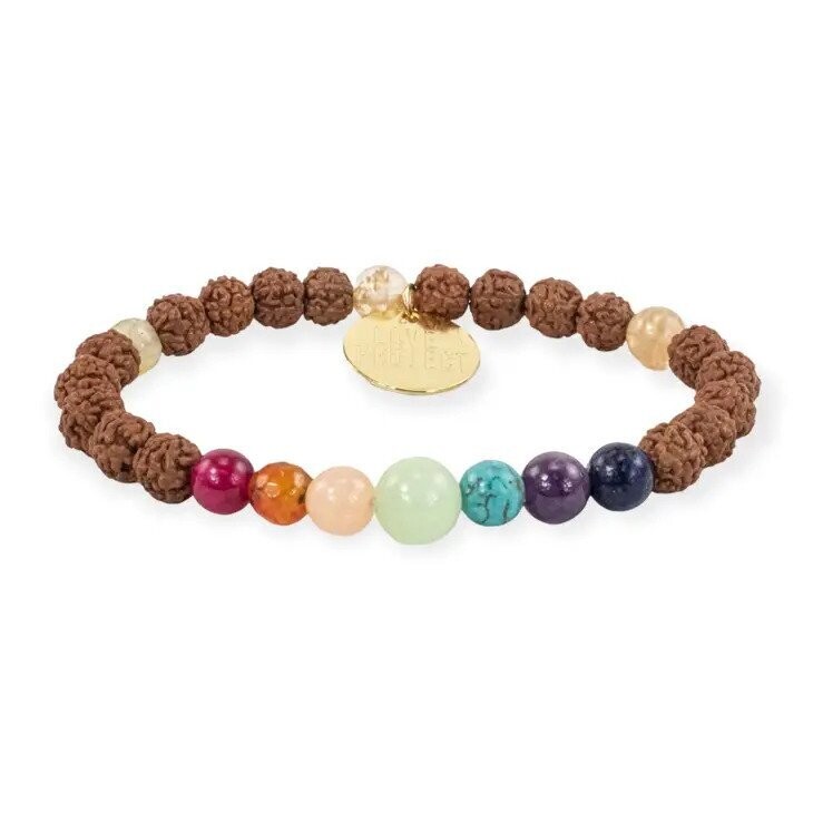 Bali Rainbow Mala, Style: Chakra Center Stones with Golden Beads