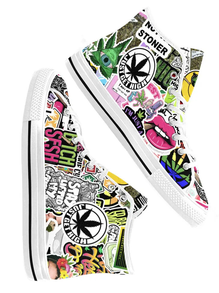 Hightop Sneakers, Color/Size: Sticker Toss (white sole) | Women / 7