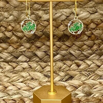 Leafy Earrings - Gold - Green