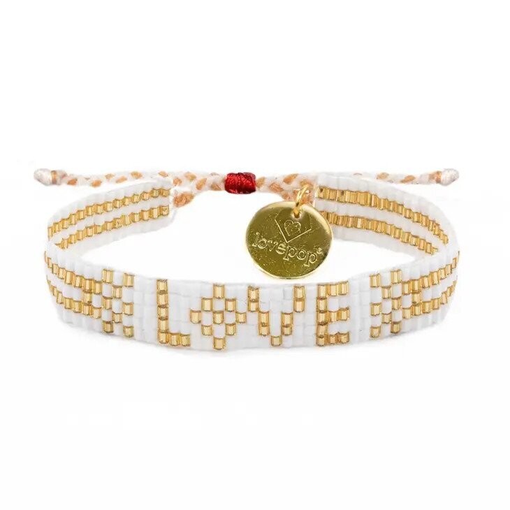 Seed Bead LOVE Bracelet - White &amp; Gold