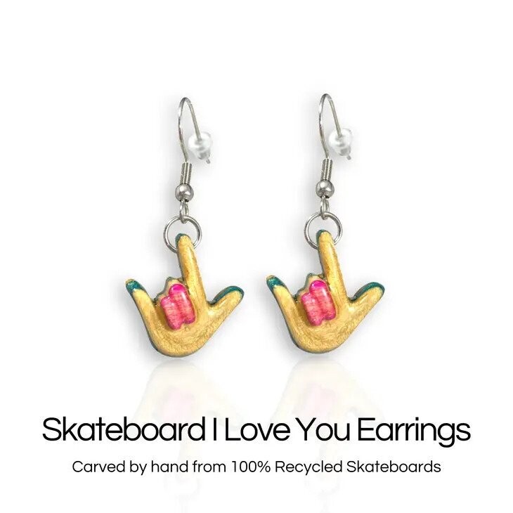 Skateboard I Love You Earrings