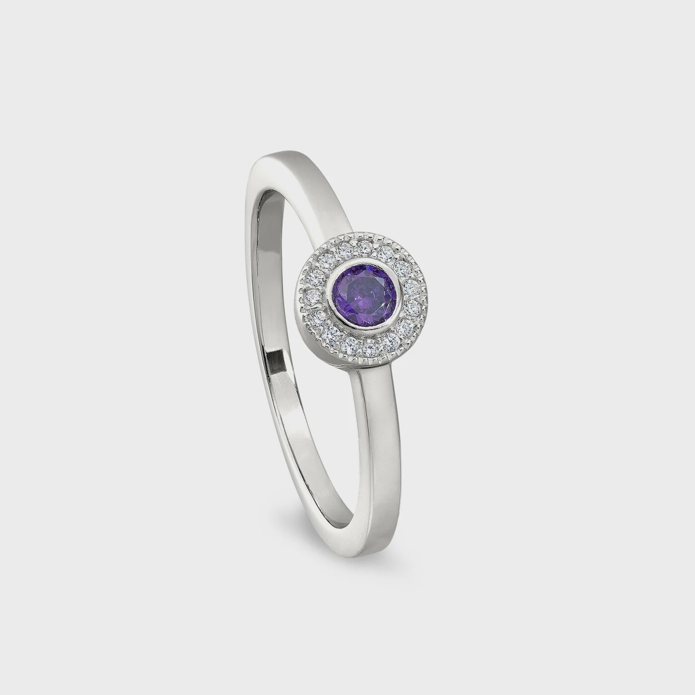 SS Simulated Amethyst & Dia Ring