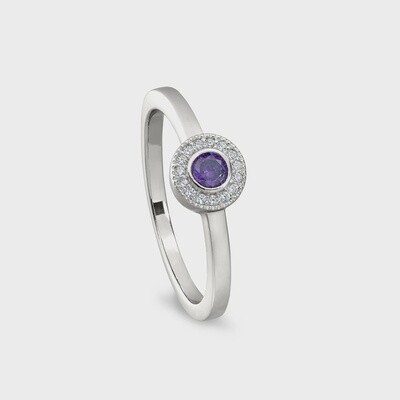 SS Simulated Amethyst & Dia Ring