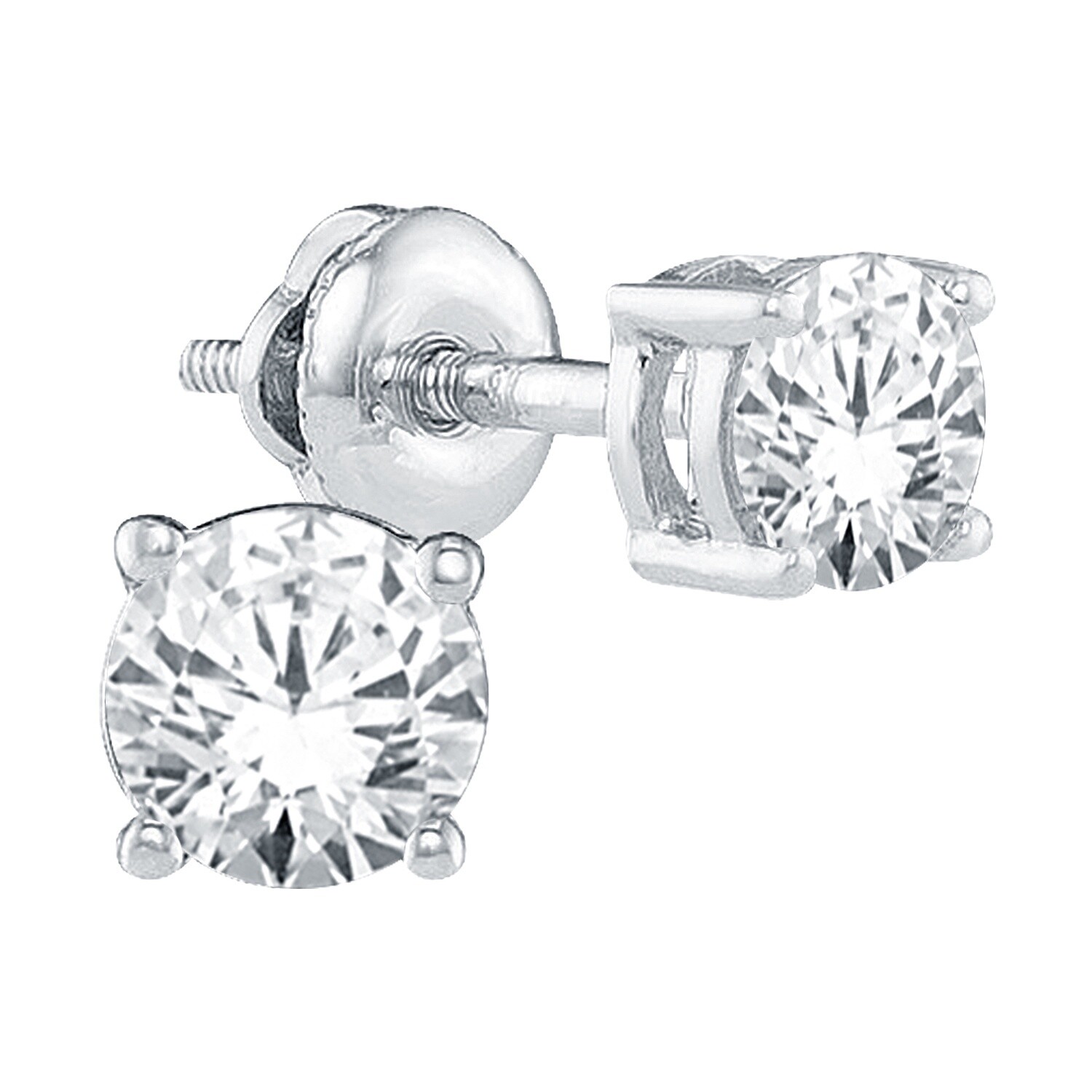 1 CT Stud Earrings 14K, Color: White Gold