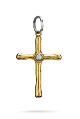 Poetic Cross With Pearl Pendant - Ceramic Coated Brass
