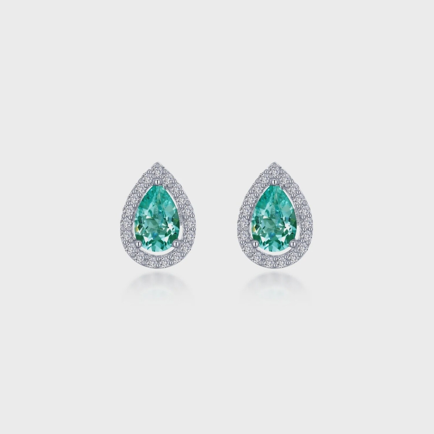 SS PT Lab Grn Sapphire 1.16ctw Sim Dia Halo Pear Studs