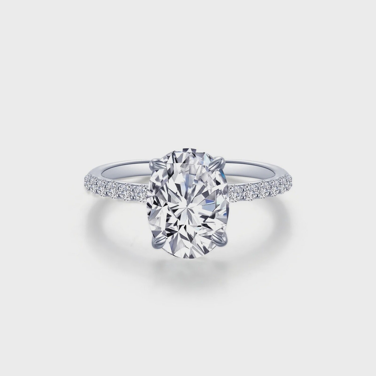 SS PT 3.0ctw Sim Dia Oval Center Pave Size 7