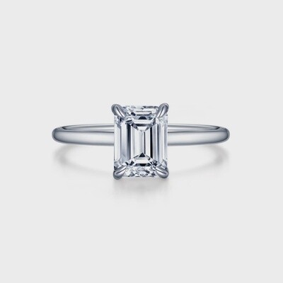 SS PT 2.0ctw Sim Dia Emerald Cut Size 7