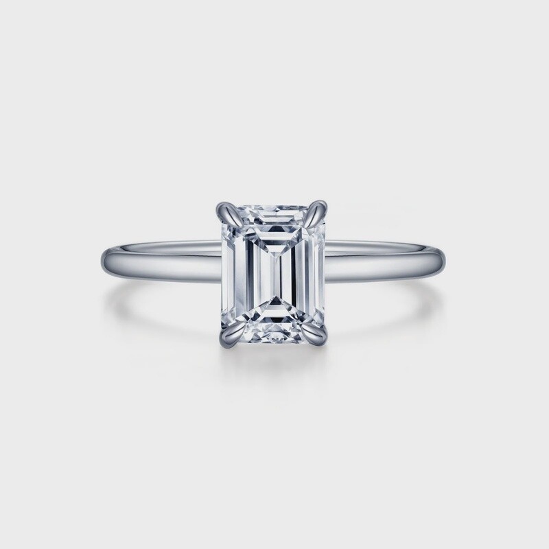 SS PT 2.0ctw Sim Dia Emerald Cut Size 7