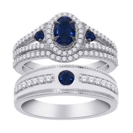 14K White Gold Trio Bridal Set Sz 7 & 10