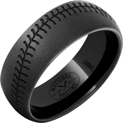 Blk Domed Ceramic Baseball Ring sz 9.5