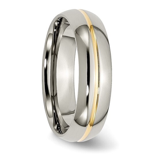 Titanium Polished Yellow IP-plated 6mm Grooved Band, Ring Size: Size 11.5