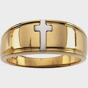 14K Yellow & White Gold Mens Cross Ring Sz 10