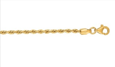 10ky 2mm DC Royal Rope Chain with Pear Shaped Lobster Clasp