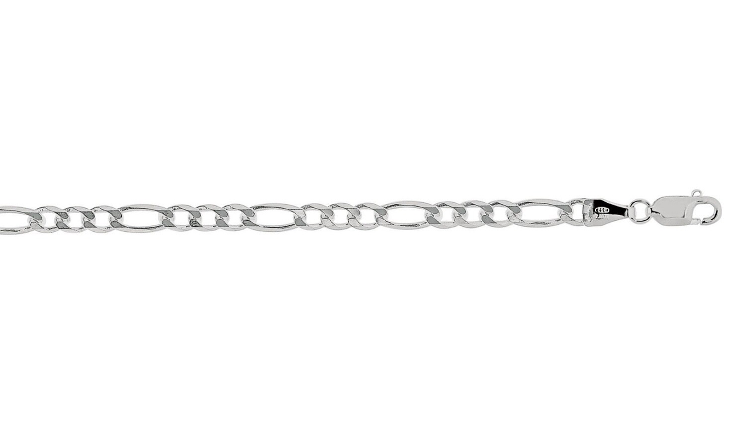 Silver Rhd Fin 3.8mm Flat Figaro Chain Lobster Clasp, Chain Length: 20 Inch