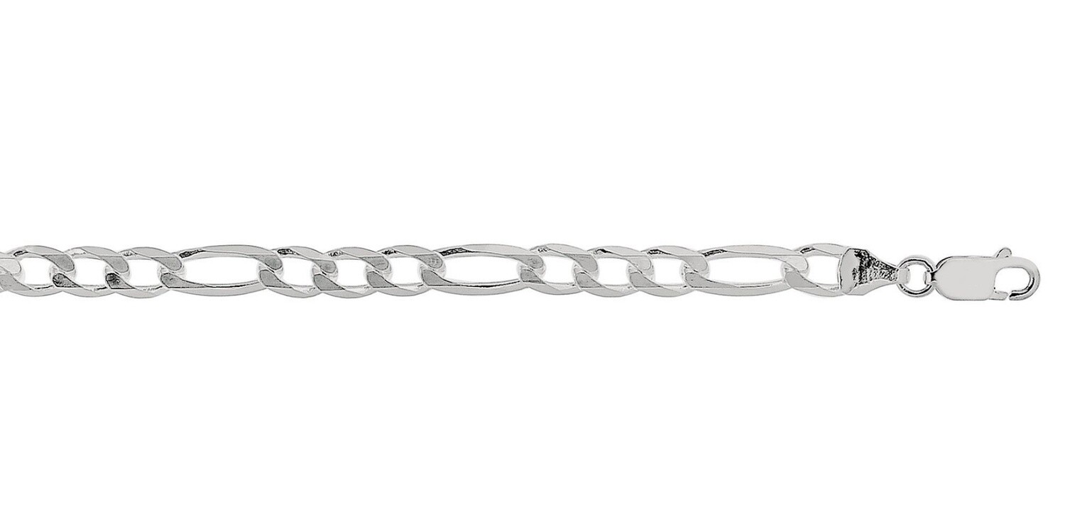 Silver RhD Fin 5.4mm Flat Figaro Chain Lobster Clasp, Chain Length: 22 Inch
