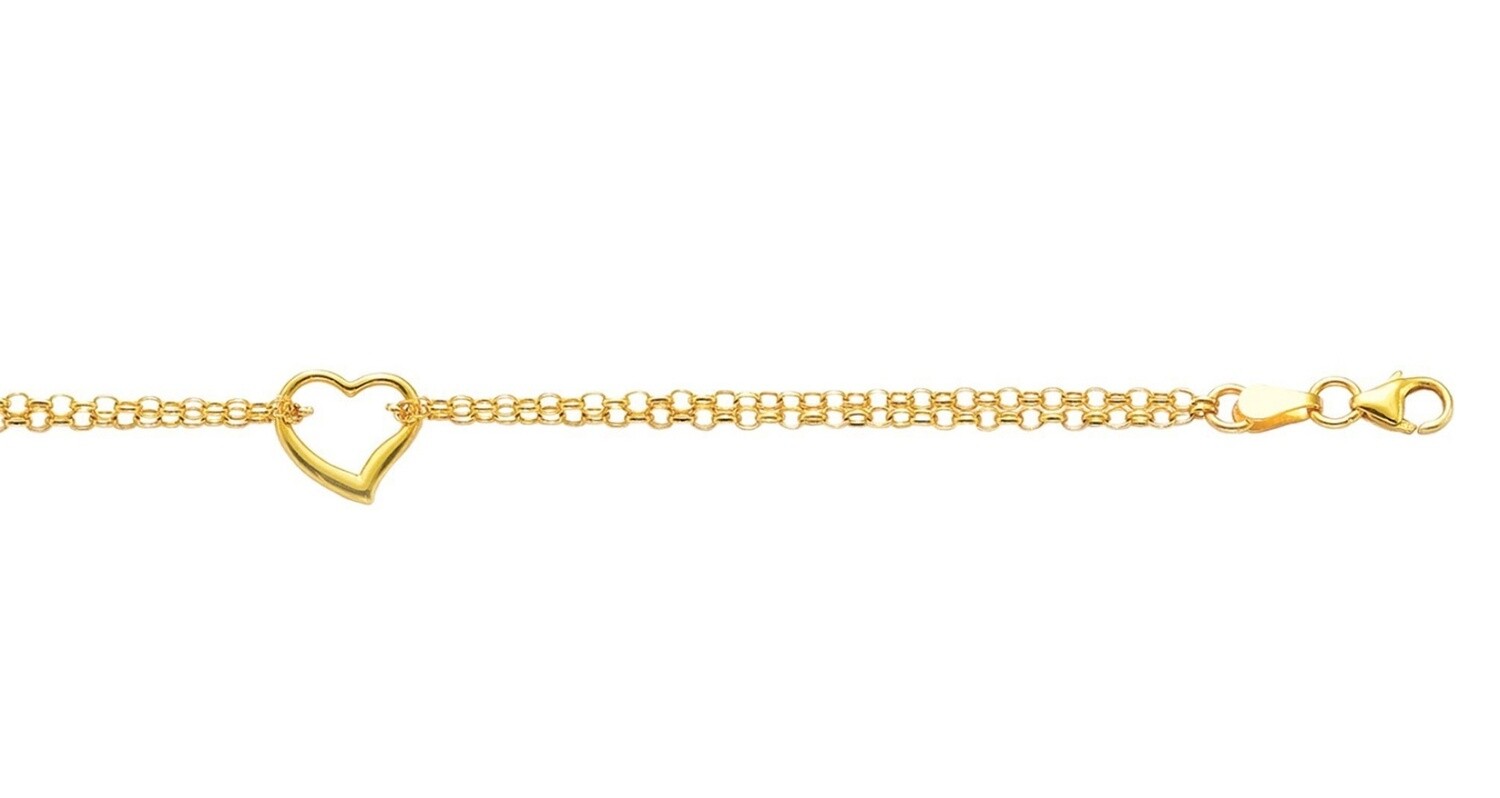 14k YG Open Heart Anklet 10"