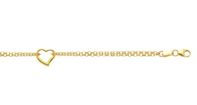 14k YG Open Heart Anklet 10"