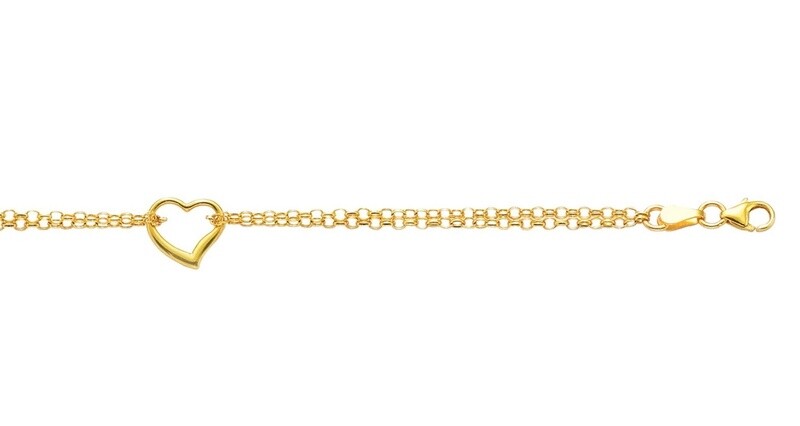 14k YG Open Heart Anklet 10"