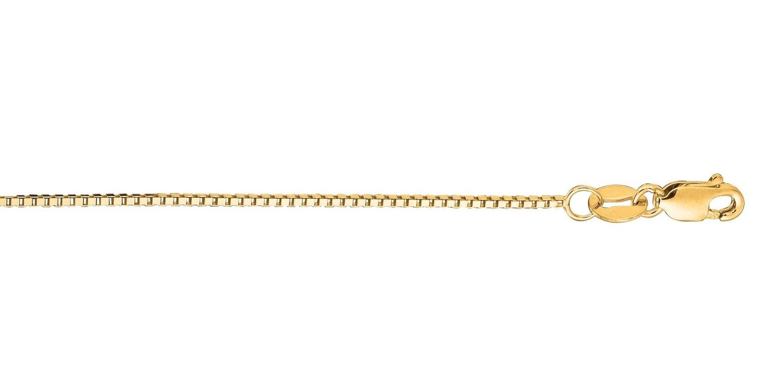 14k YG 0.75mm Classic Box Chain with Lobster Clasp, Chain Length: 18 Inch