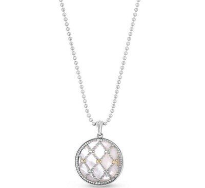 18ky and Silver Beaded Mother of Pearl Pendant on 18in Chain Lobster