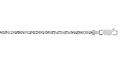 Silver RhD Fin 2.9MM Rope Dia Cut Chain Lobster Clasp