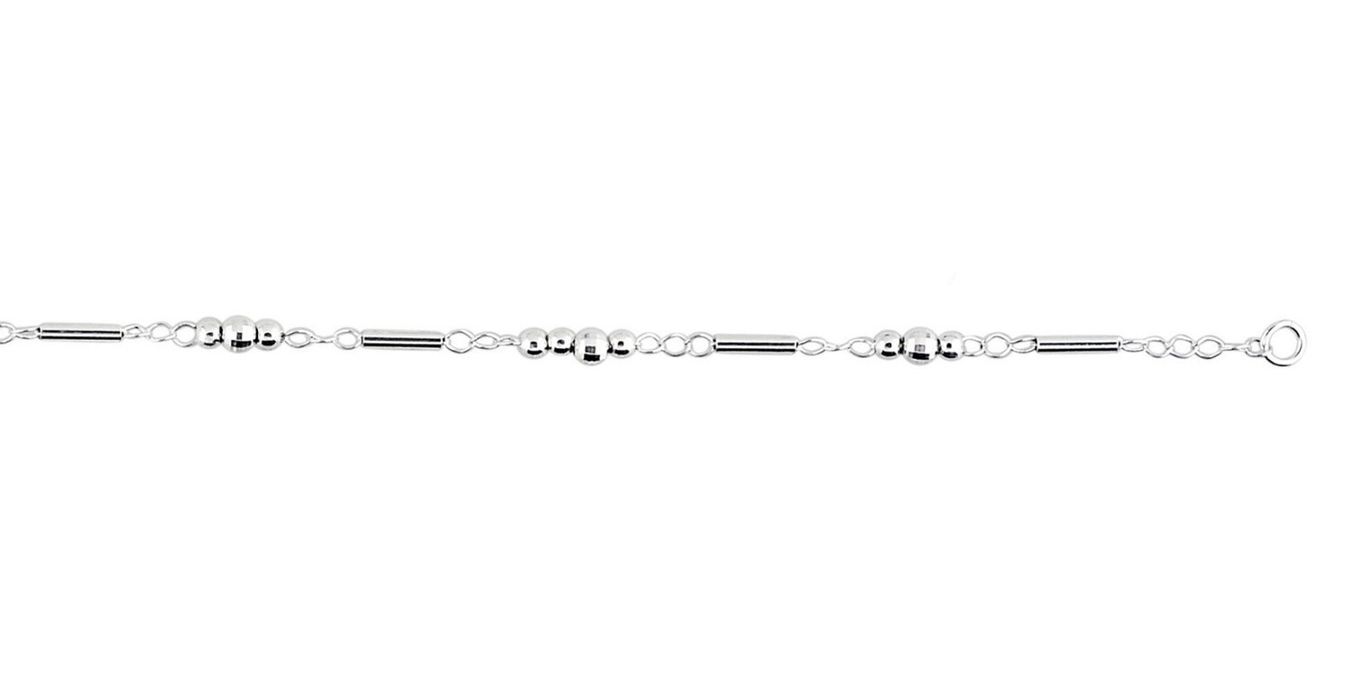 Silver Triple Bead Station and Bar Anklet