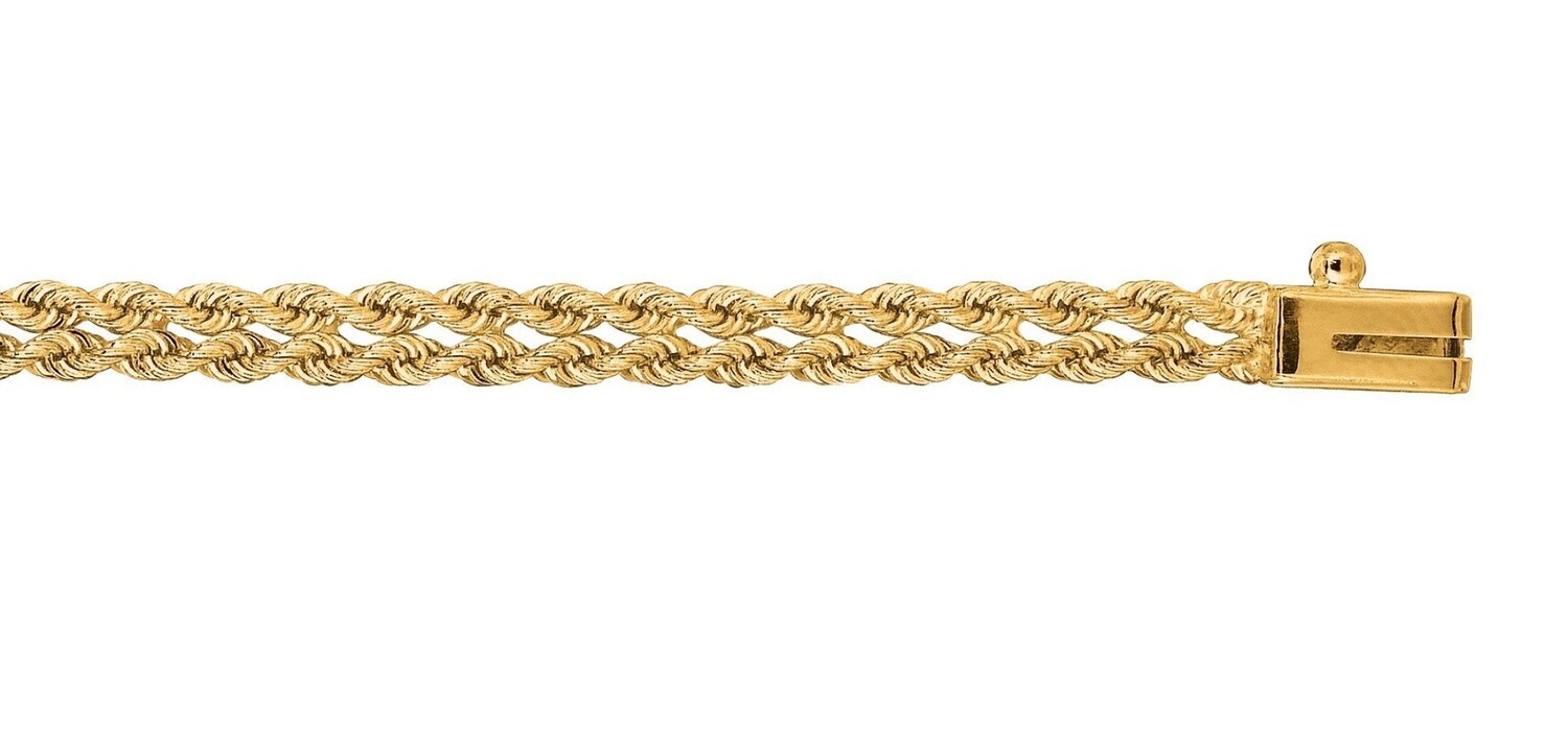 14K Gold 3.9mm Double Row Rope Chain Bracelet 7"