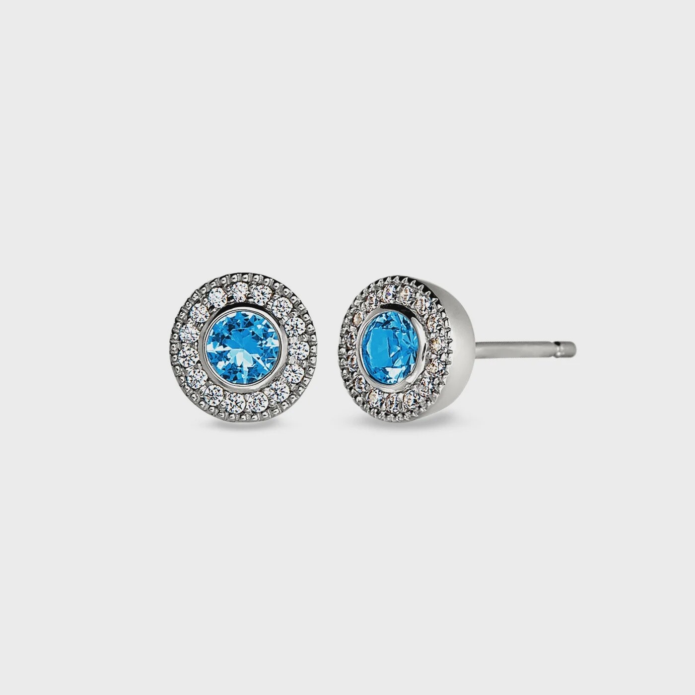 SS PL Finish Sim Blue Topaz & Dia Earrings
