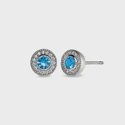 SS PL Finish Sim Blue Topaz & Dia Earrings