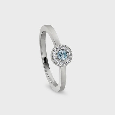 SS Simulated Aquamarine & Dia Ring