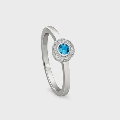 SS Simulated Blue Topaz & Dia Ring