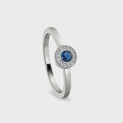 SS Simulated Sapphire & Dia Ring