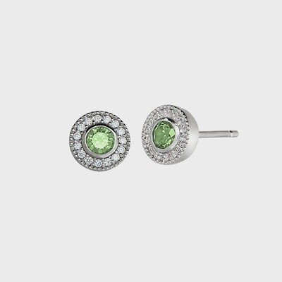 SS PL Finish Sim Peridot & Dia Earrings