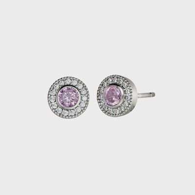 SS PL Finish Sim Pink Sapphire & Dia Earrings
