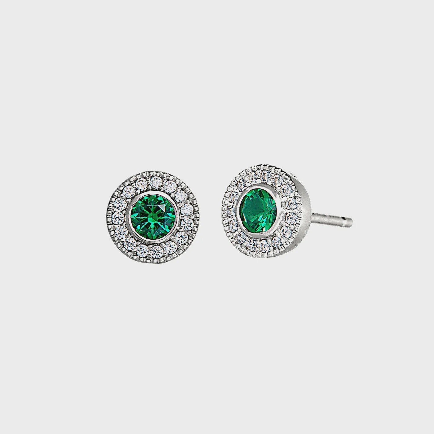 SS PL Finish Sim Emerald & Dia Earrings