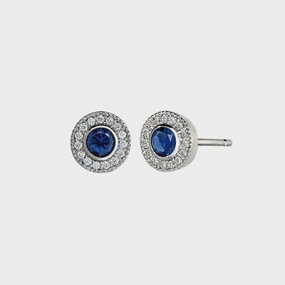 SS PL Finish Sim Sapphire & Dia Earrings