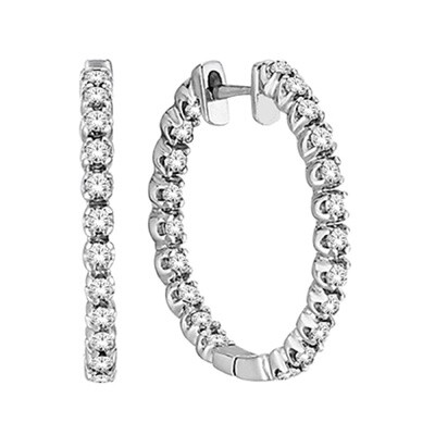1 CT Diamond Hoop Earrings 10K WG