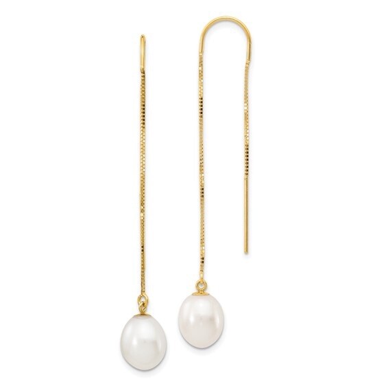 14K YG 7-8mm Cultured FW Pearl Threader Earrings