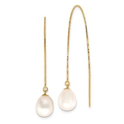 14K YG 7-8mm Teardrop FW Cultured Pearl Threader Earring