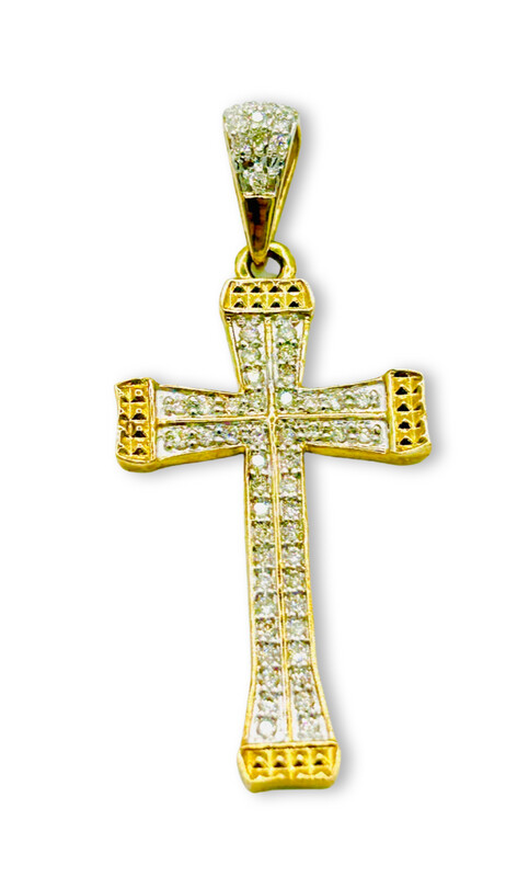 10K YG 0.65CT Diamond Cross Pendant