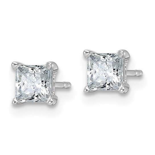14K WG 1ctw Lab Grown Diamond Princess Cut Stud Earrings