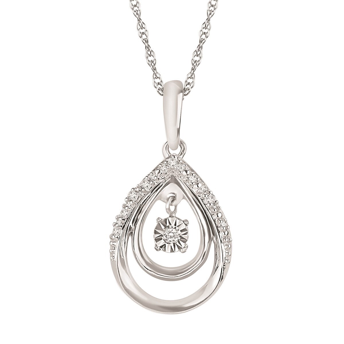 SS Shimmering Diamond® .03cttw Diamond Tear Drop Pendant 18" chain